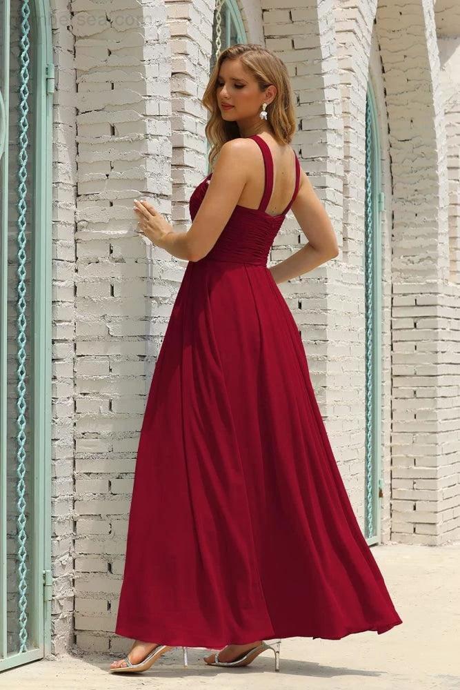 ZapDress Women Halter Chiffon Bridesmaid Dress A-line Long Formal Prom Gown (ZD17050)