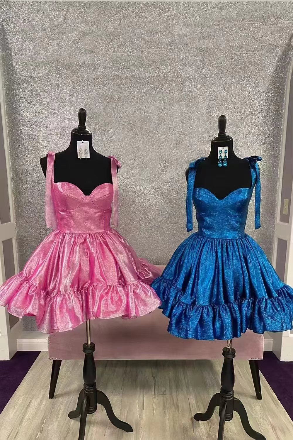 Cute Barbie Style A-Line Tie Straps Short Organza Homecoming Dress