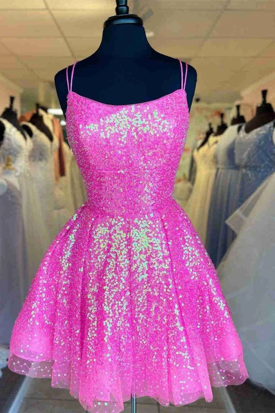 Cute Hot Pink Sequins Homecoming Dress SYH24 by vivymakudress