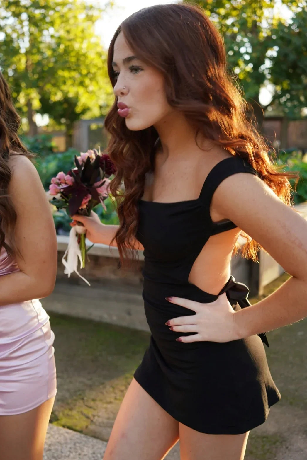 Sweety A Line Square Neck Black Short Homecoming Dress with Bowknot Back