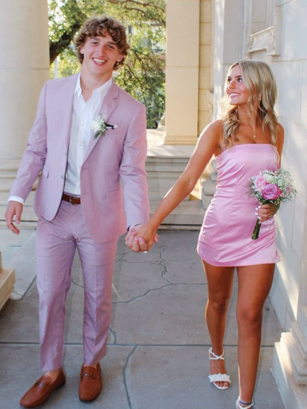 Cute Sheath Strapless Pink Short Homecoming Dress with Slit
