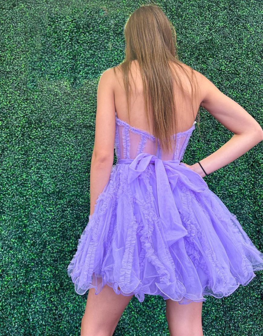 Cute Strapless Tulle A-Line Homecoming Dress With Belt