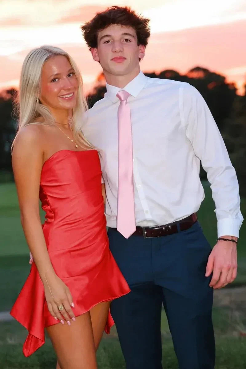 Cute A Line Strapless Pink Satin Short Homecoming Dress