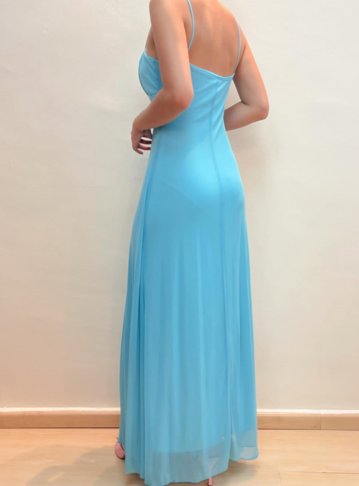 Spaghetti straps A-Line Blue Vintage Long Prom Dress Formal Party Dress