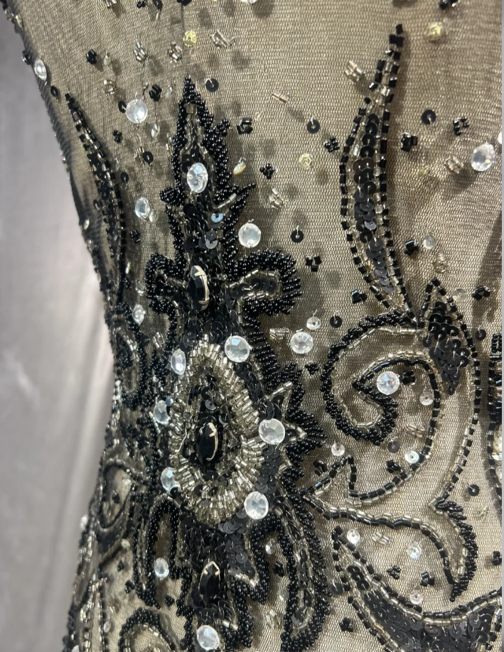 Stylish V-Neck Satin Beaded Mermaid Evening Dress Long Wedding Guest Dress Prom Dress - View 5 | FashionDia