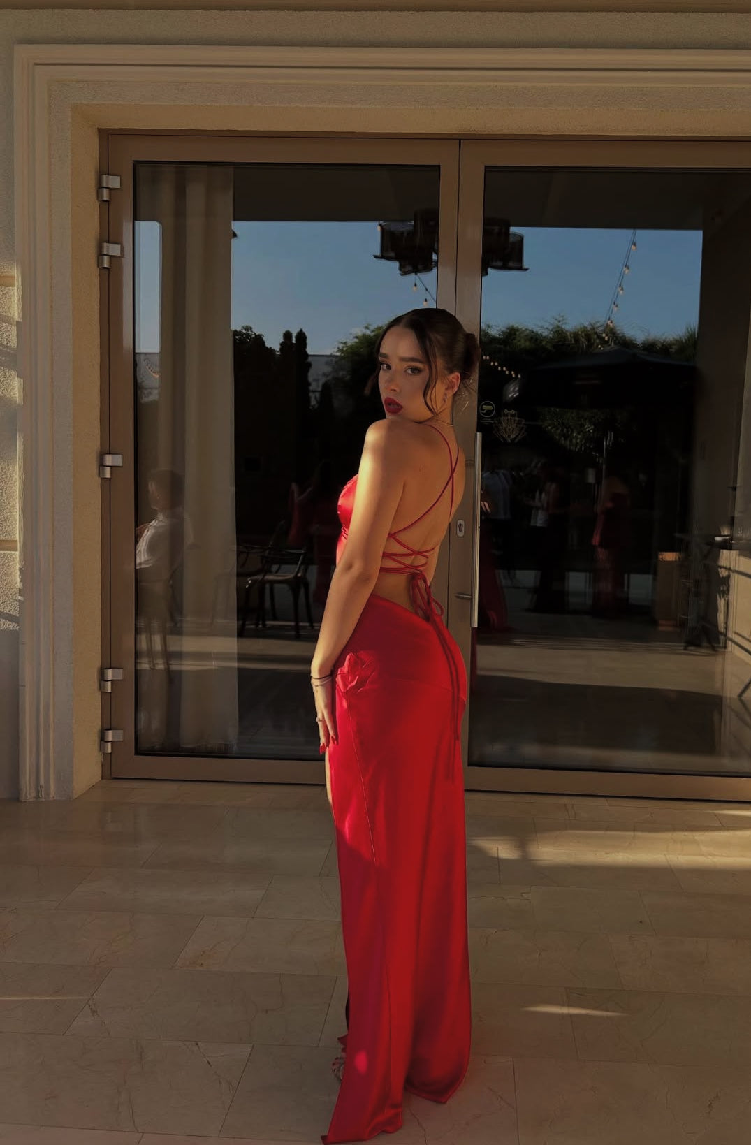 Red Backless Long Prom Dress Satin Evening Dress J7885