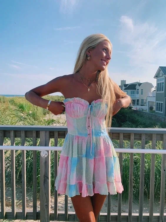 Lovely Strapless A-line Homecoming Dress Rainbow Dress (ZD11936)