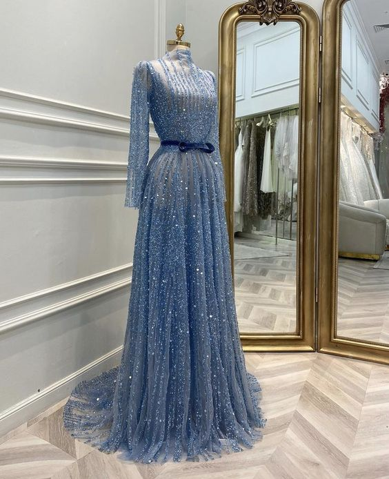 Luxurious A-line Long Sleeves Evening Dress Glam Dress Y5829 - VelvetHem