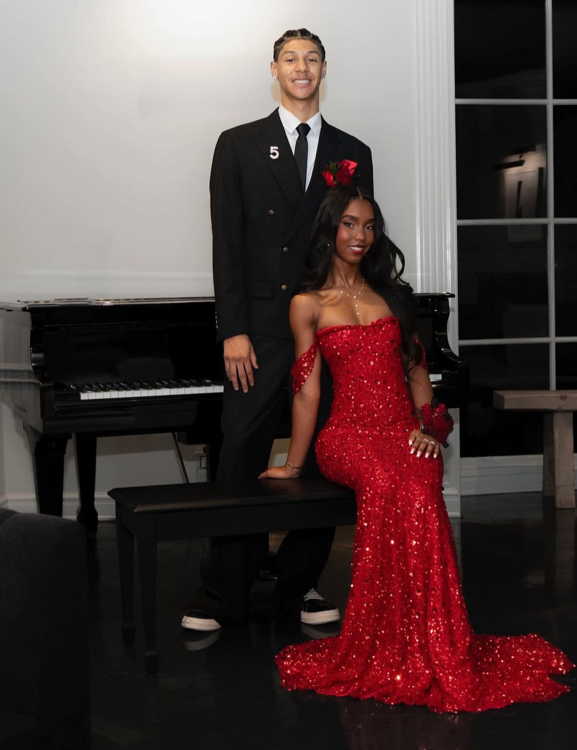 Off-the-Shoulder Mermaid Red Long Prom Dress Sequin Evening Dress