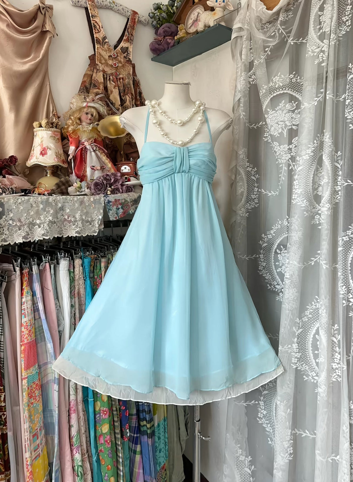 Spaghetti Straps A-Line Blue Short Homecoming Dress Chiffon Party Dress