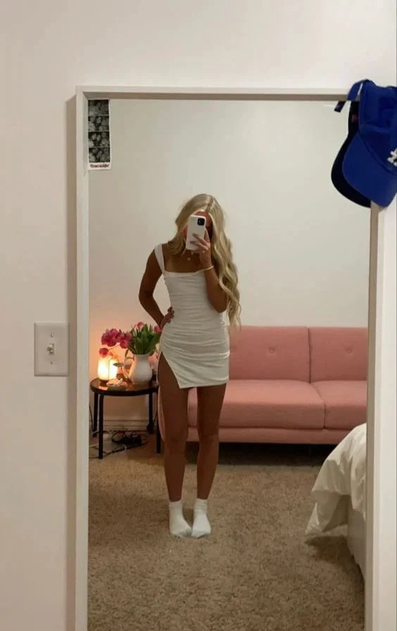White Short Homecoming Dress White Party Dress Y1992 by simplepromdress