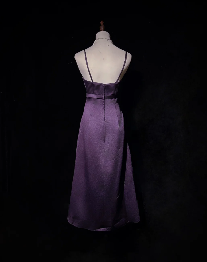 Fashion Spaghetti Straps Purple Satin Beaded A-Line Short Birthday Outfits Homecoming Dress - View 4 | FashionDia