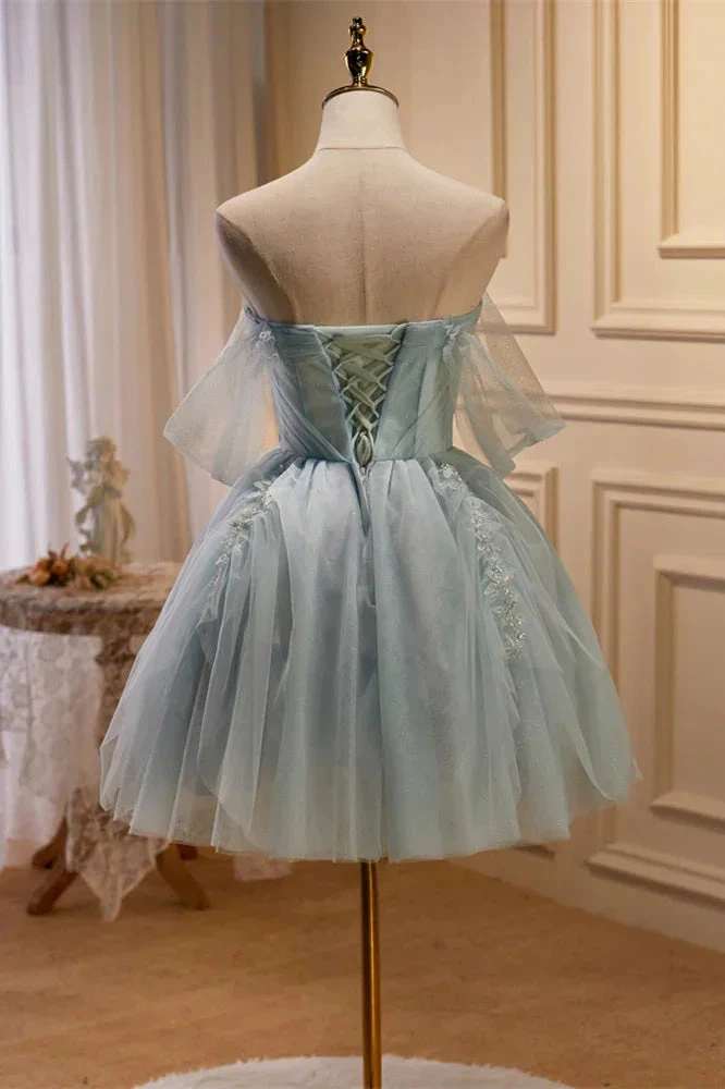 Dusty Sage Off-the-Shoulder Beaded Pleated Homecoming Dress (ZD11891)