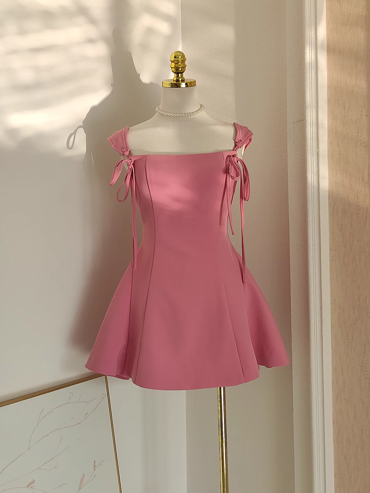 Cute A Line Straps Pink Satin Short Homecoming Dresses Birthday Outfits