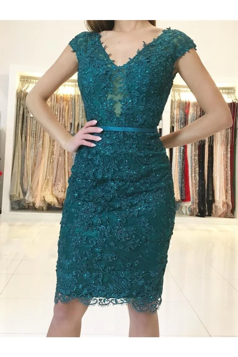 Cap Sleeves Lace Prom Dresses Homecoming Formal Dresses Sheath - FashionDia