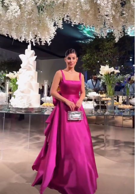 Fuchsia Satin Backless Prom Dress A Line Evening Gown With Bow