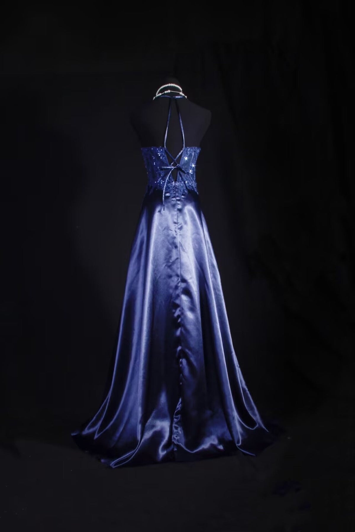 Sweetheart A-Line Navy Blue Long Prom Dress Applique Evening Dress