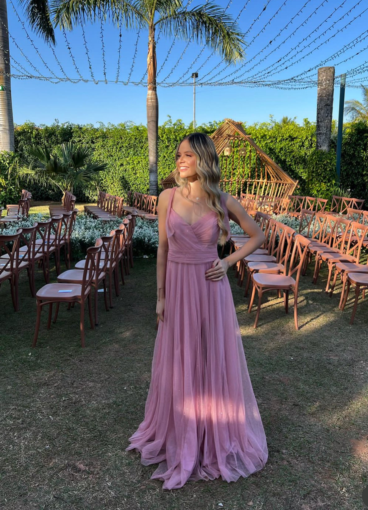Pink A Line Bridesmaid Dresses V Neck Prom Dress J7763