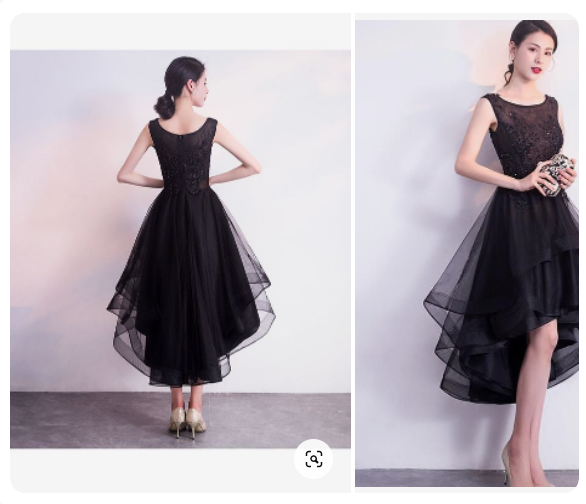 Black High-Low Tulle Round Neckline Lace Homecoming Dress, Black Short Party Dress Prom Dress - View 2 | FashionDia