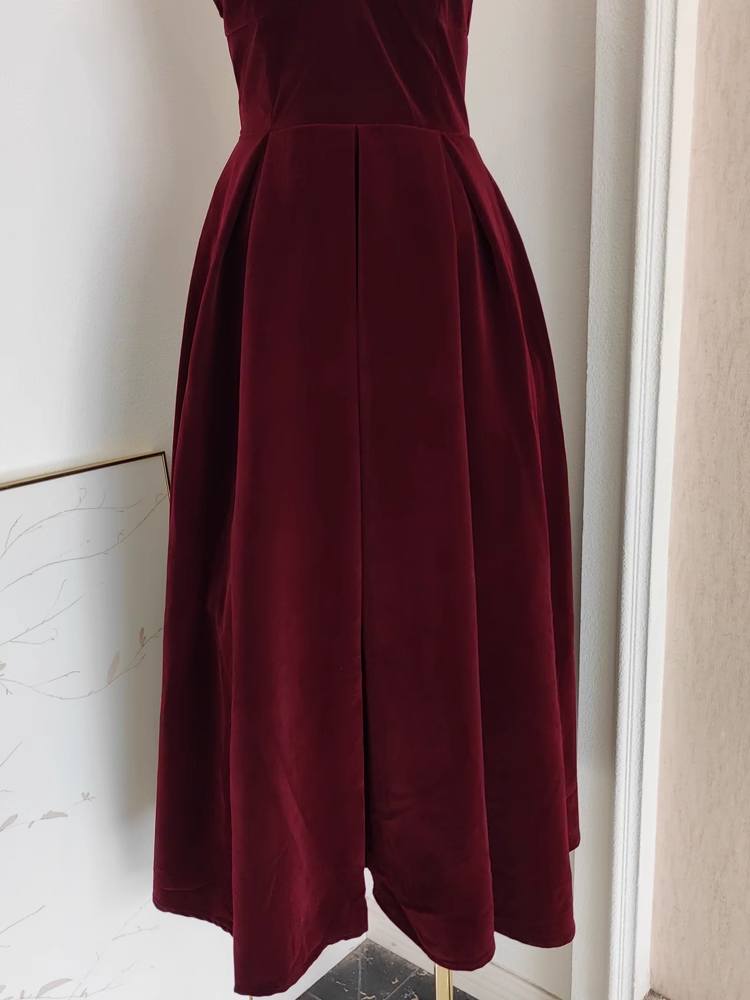 Simple A-Line Sleeveless Burgundy Velvet Party Dress Holiday Birthday Dresses - View 4 | FashionDia