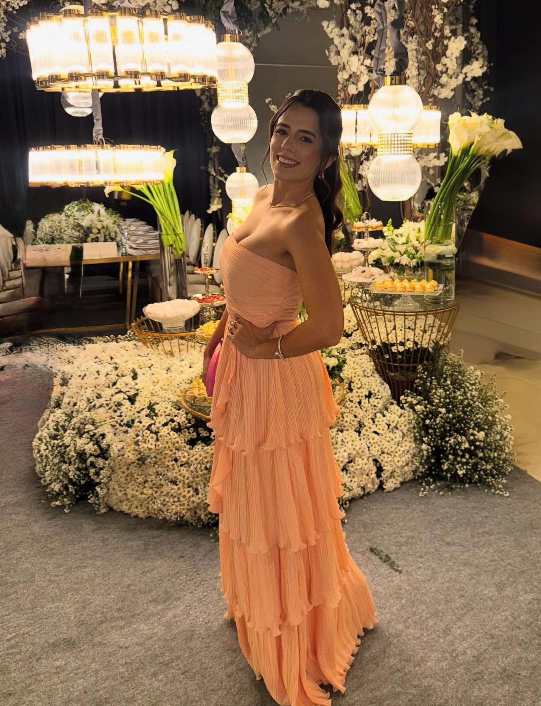 Strapless A-Line Pleated Long Prom Layered Graduation Dress