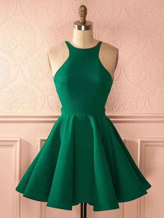 A-Line Round Neck Backless Short Graduation Dress,Homecoming Dresses - FashionDia