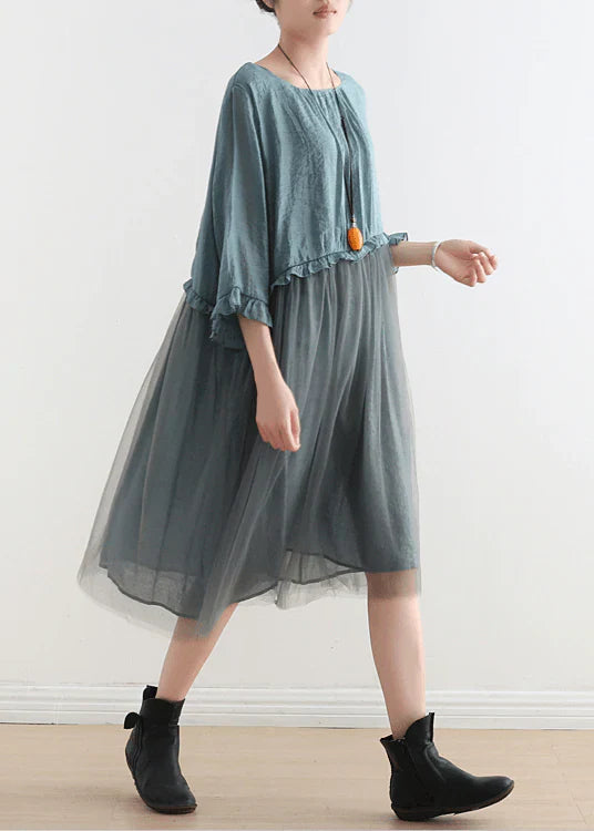 2022 Blue Tulle Maxi dresses patchwork chiffon Summer Dresses - Omychic
