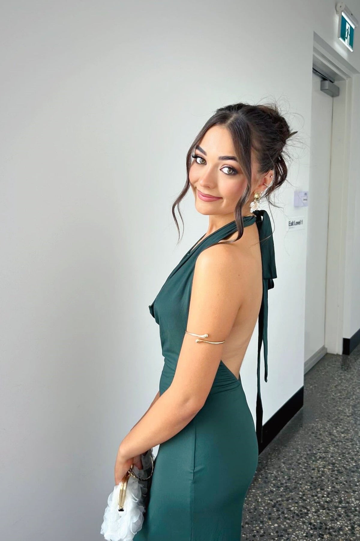 Dark Green Halter Cowl Neck Sheath Long Dress