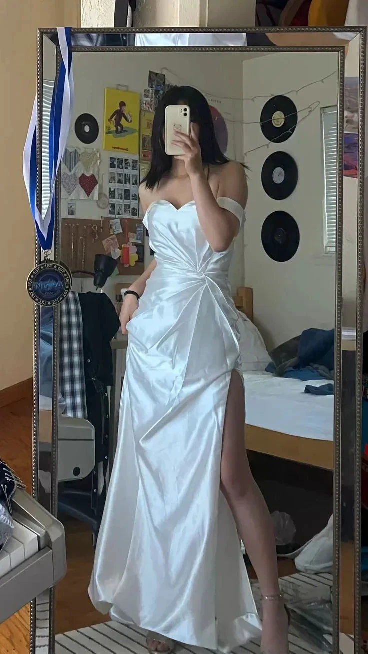 Stunning Off The Shoulder White Wedding Dress,White Bridal Dress Y5355 by simplepromdress