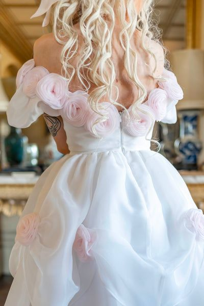 Classy White Tulle Rose Flowers A Line Short Homecoming Dress Formal 20th Birthday Outfits
