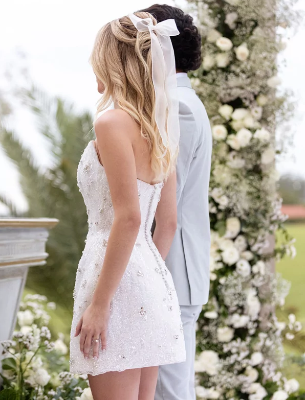 Classy Strapless White Sheath Short Formal Wedding Dress Bridal Dress