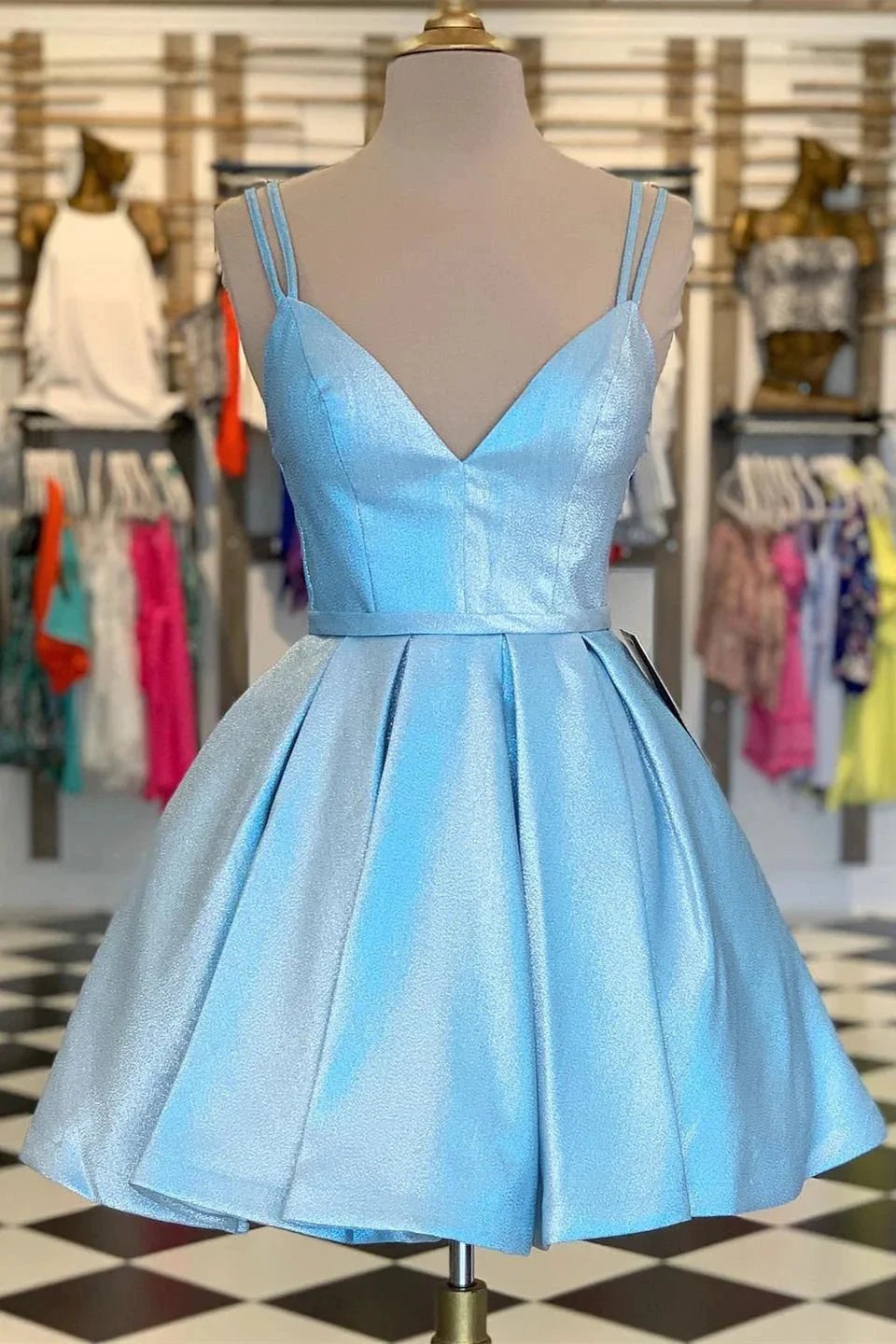Chic Spaghetti Straps A Line Short Homecoming Dresses by Ombreprom