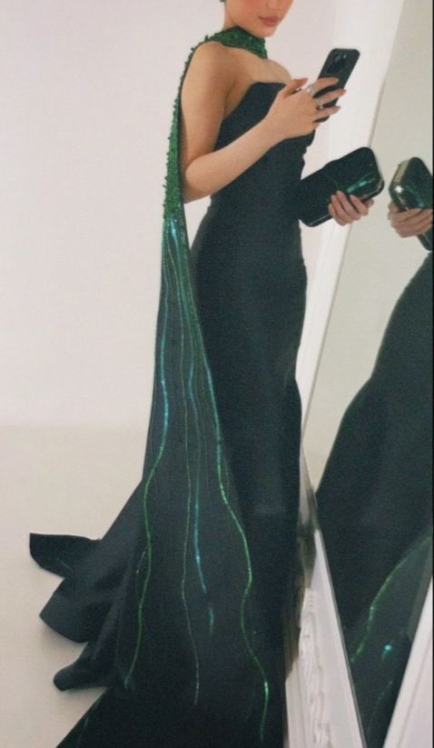 Vintage Black Satin Mermaid Long Evening Dress Prom Dress