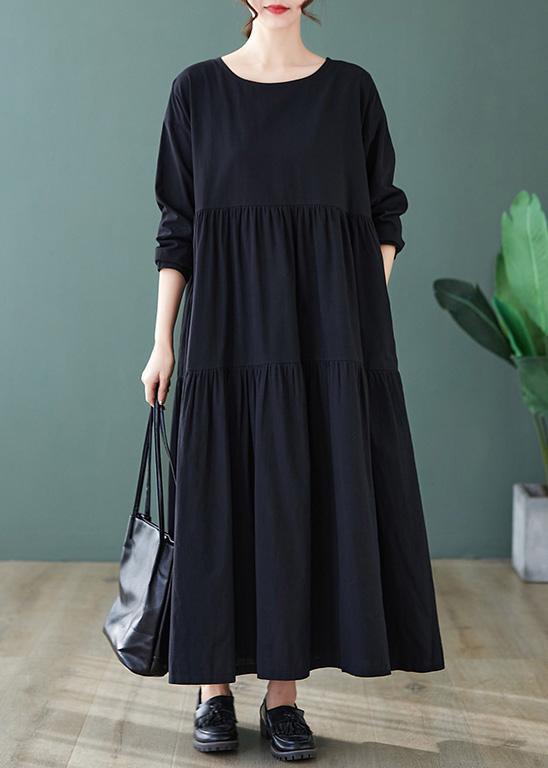 DIY Black Dresses O Neck Cinched Maxi Spring Dress