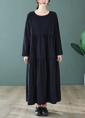 DIY Black Dresses O Neck Cinched Maxi Spring Dress