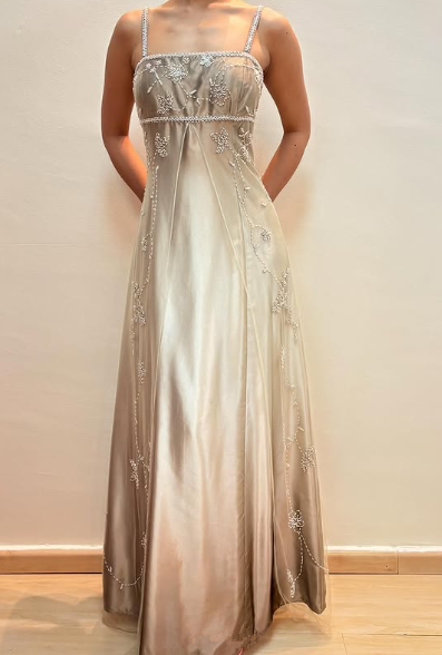 Fashion Spaghetti Straps Satin Tulle Beaded Prom Dress A Line Party Evening Gown Y8139 - View 5 | VelvetHem