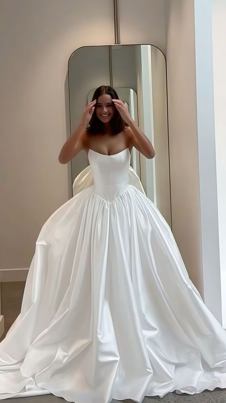 Classy A Line Satin Prom Dress White Wedding Dress