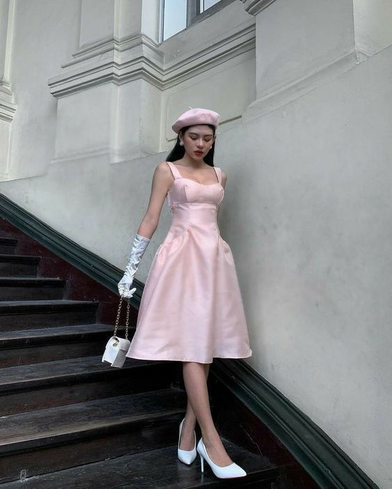 Classy A Line Straps Pink Knee Length Satin Prom Dress