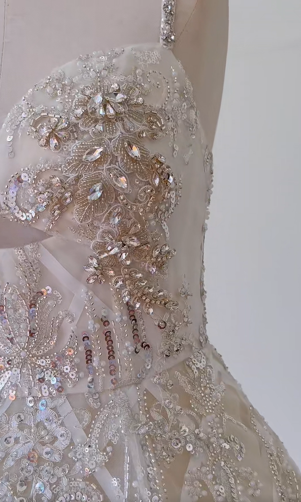 Gorgeous Spaghetti Straps Tulle Beaded Homecoming Dress White Short Birthday Outfits Wedding Dress - View 5 | FashionDia