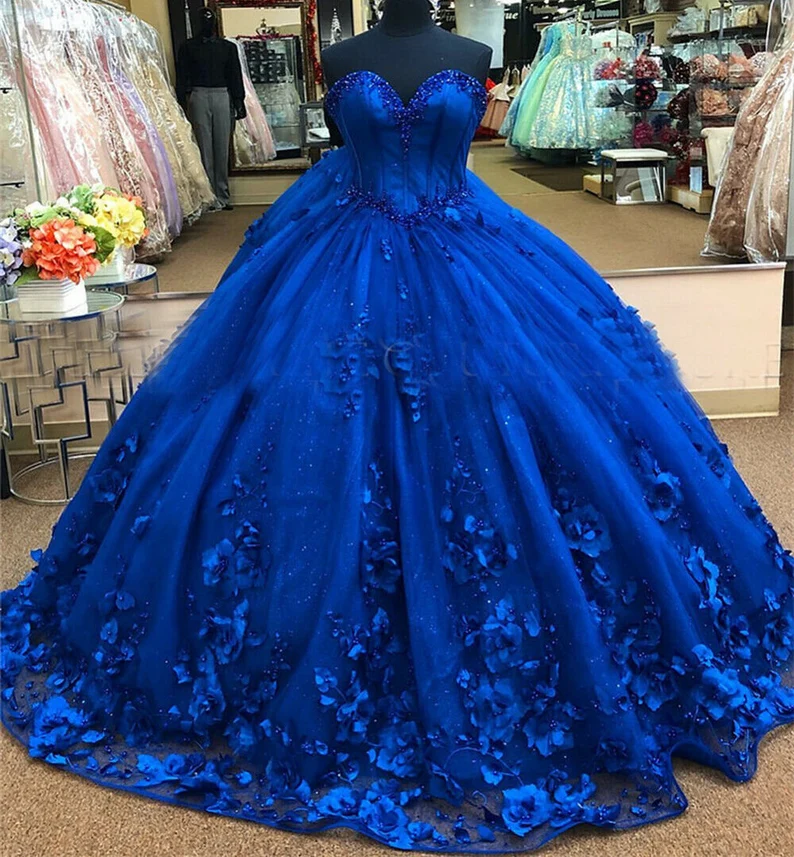 Royal Blue Princess Dress, Royal Blue Quinceanera Dress With Flowers Stunning Ball Gown - View 2 | FashionDia