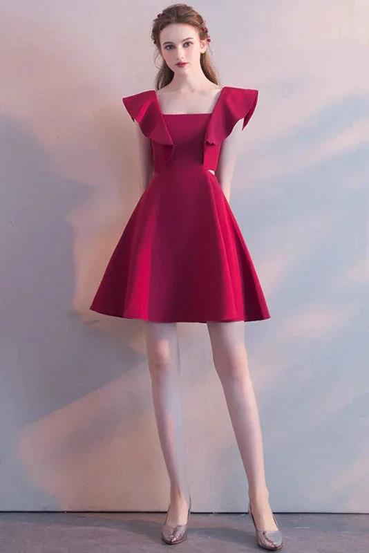Elegant Square Neck Burgundy Sleeveless Short Homecoming Dresses (ZD11601)
