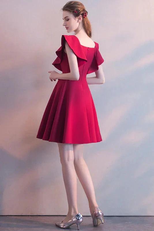 Elegant Square Neck Burgundy Sleeveless Short Homecoming Dresses (ZD11601)