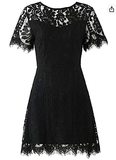 Women's Elegant Round Neck V-Back Wedding Guest Floral Lace Cocktail Party A-Line Dress Black Party Dress - View 3 | FashionDia