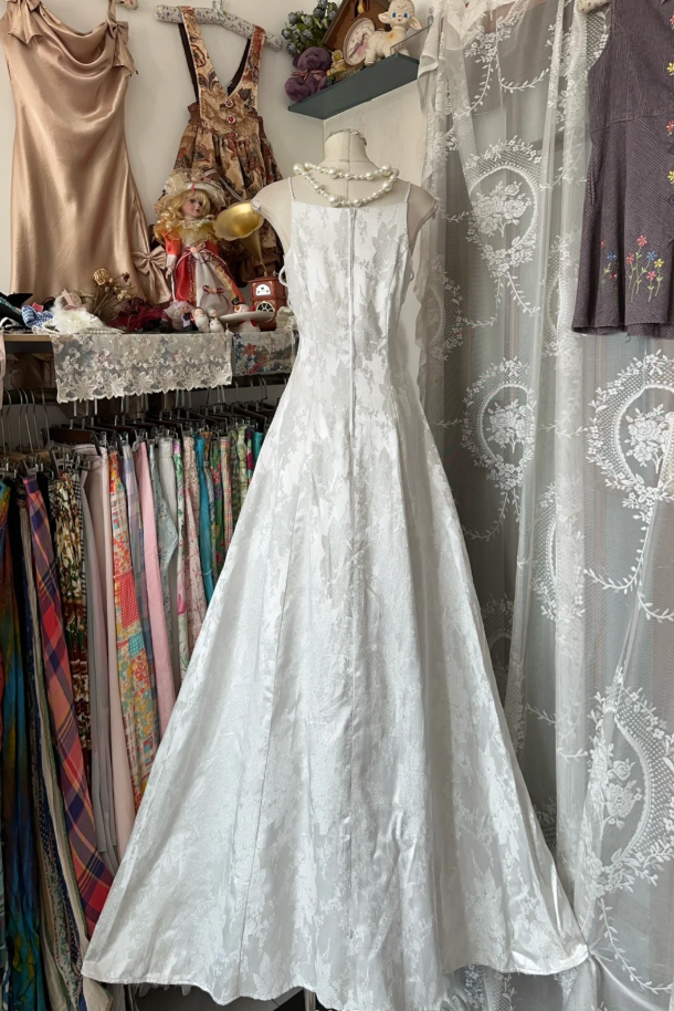 Pretty Spaghetti Straps White Satin Print Floral Mermaid Evening Dress Long Birthday Party Dress