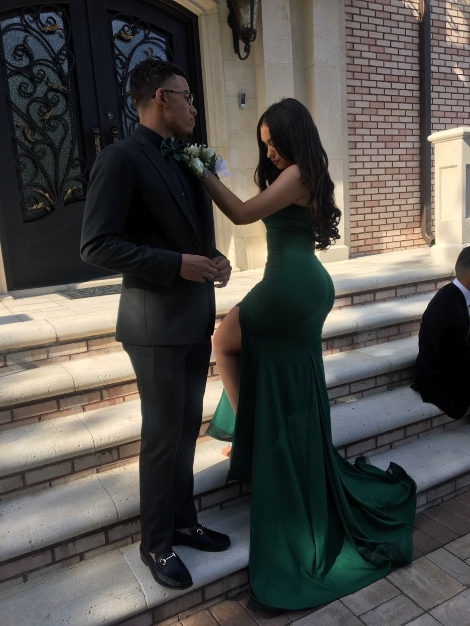 Green Sweetheart Strapless Side Slit Mermaid Prom Dresses - FashionDia