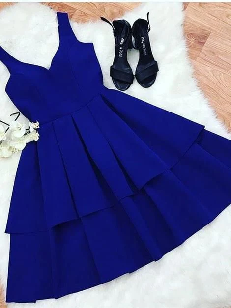 A-Line V-Neck Short Royal Blue Homecoming Dresses - FashionDia