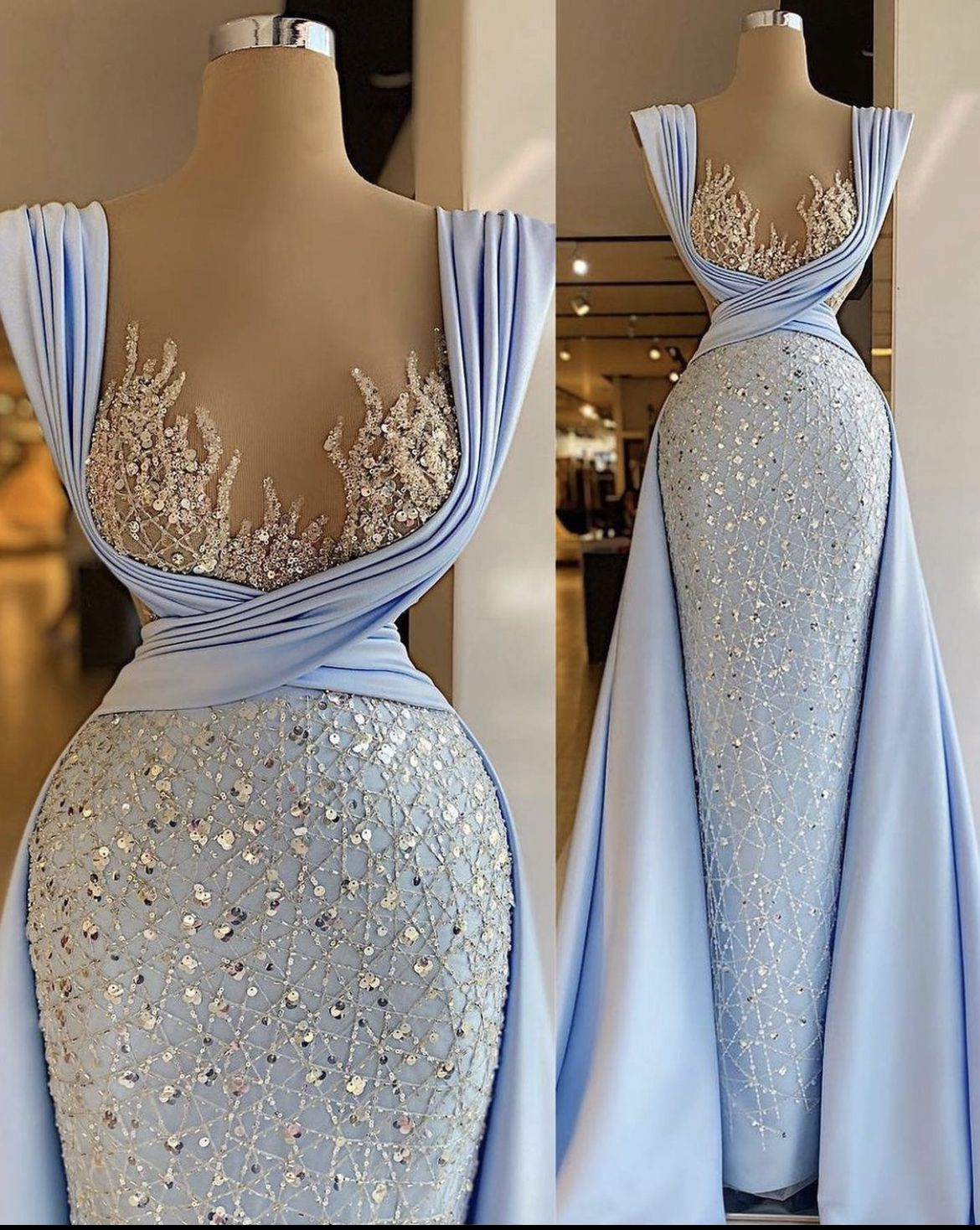 Elegant Luxury Sparkly Prom Dress Sequined Sleeveless Evening Gowns Floor-Length Dress Y4364 - View 2 | VelvetHem