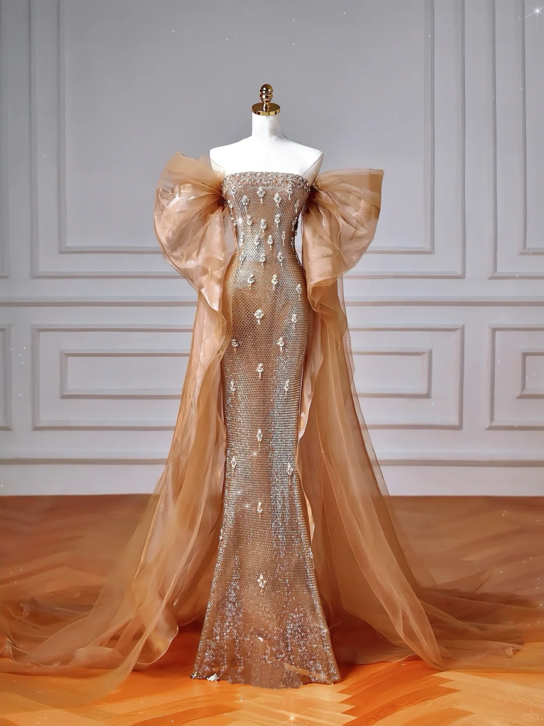 Luxury Off The Shoulder Tulle Beaded Prom Dress Long Mermaid Evening Dress Y8610 - VelvetHem
