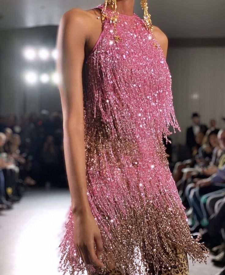 Glitter Halter Pink Sequin Beaded Tassel Sheath Short Prom Dress Formal Graduation Homecoming Dress - FashionDia