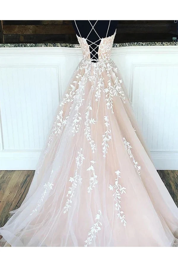 A-Line Floor-Length Lace Yellow Tulle Long Prom Dress, Yellow Lace Formal Dress, Yellow Evening Dress - View 7 | FashionDia